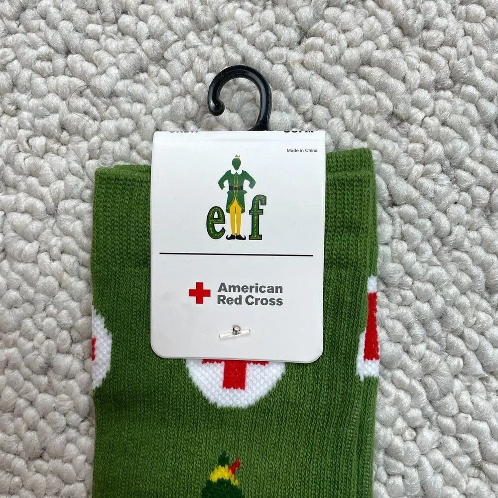 American Red Cross Elf Movie Green Socks Adult Unisex 2023 New NWT Christmas